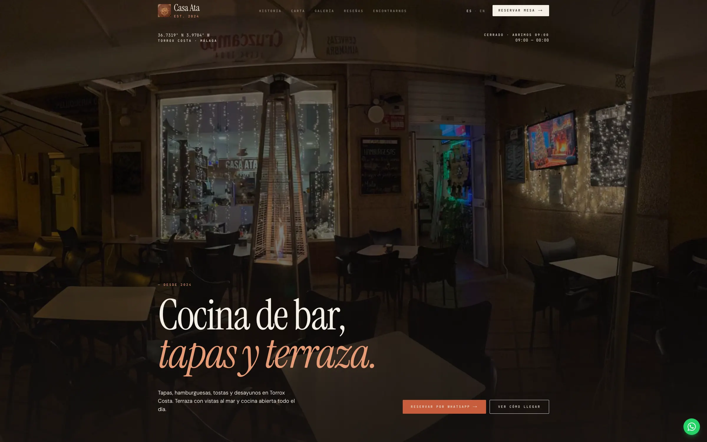 Casa Ata’s website: menu, WhatsApp bookings and directions